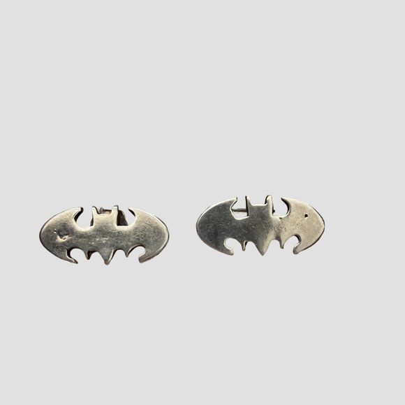 TM & DC Comics Batman Logo Earrings Cutout Sterling Silver Stud - Picture 12 of 13